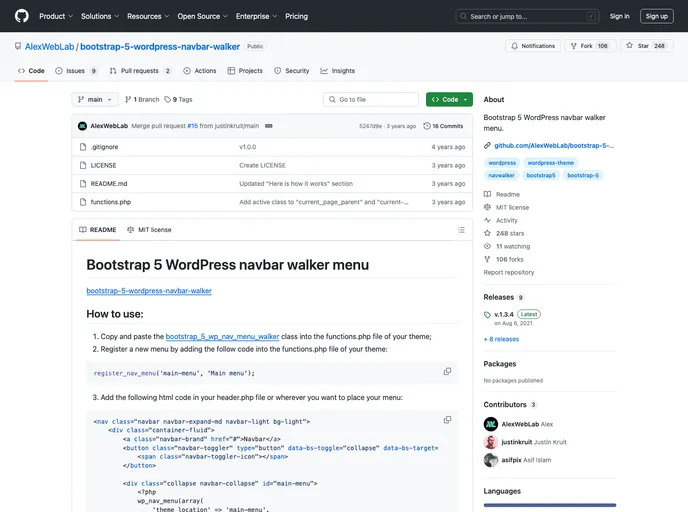 Bootstrap 5 Wordpress Navbar Walker screenshot