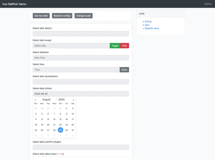 Vue Flatpickr Component screenshot