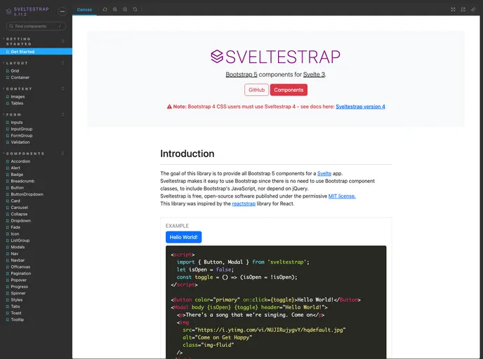 Sveltestrap screenshot