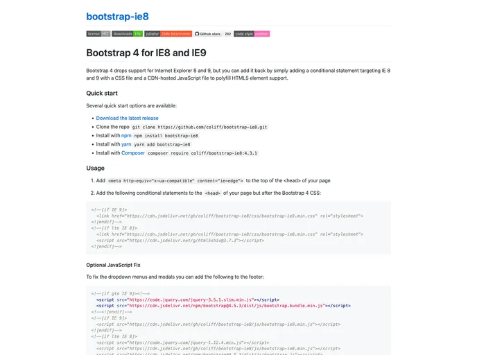 Bootstrap Ie8 screenshot