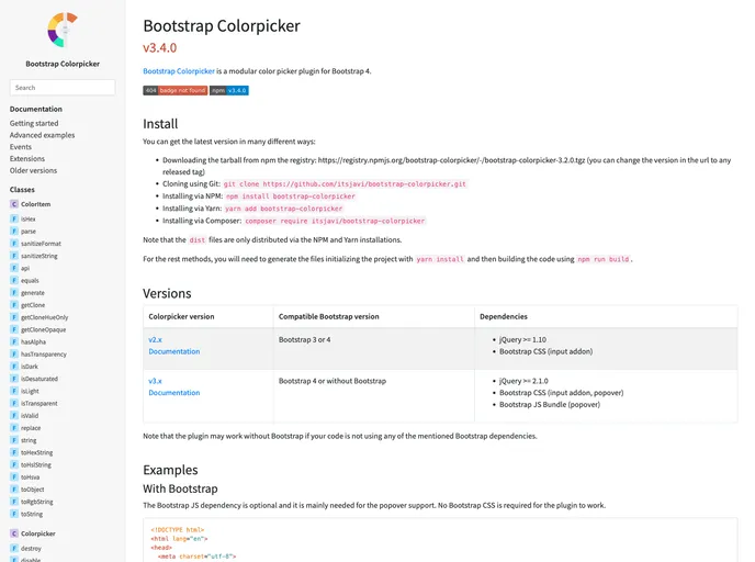 Bootstrap Colorpicker screenshot