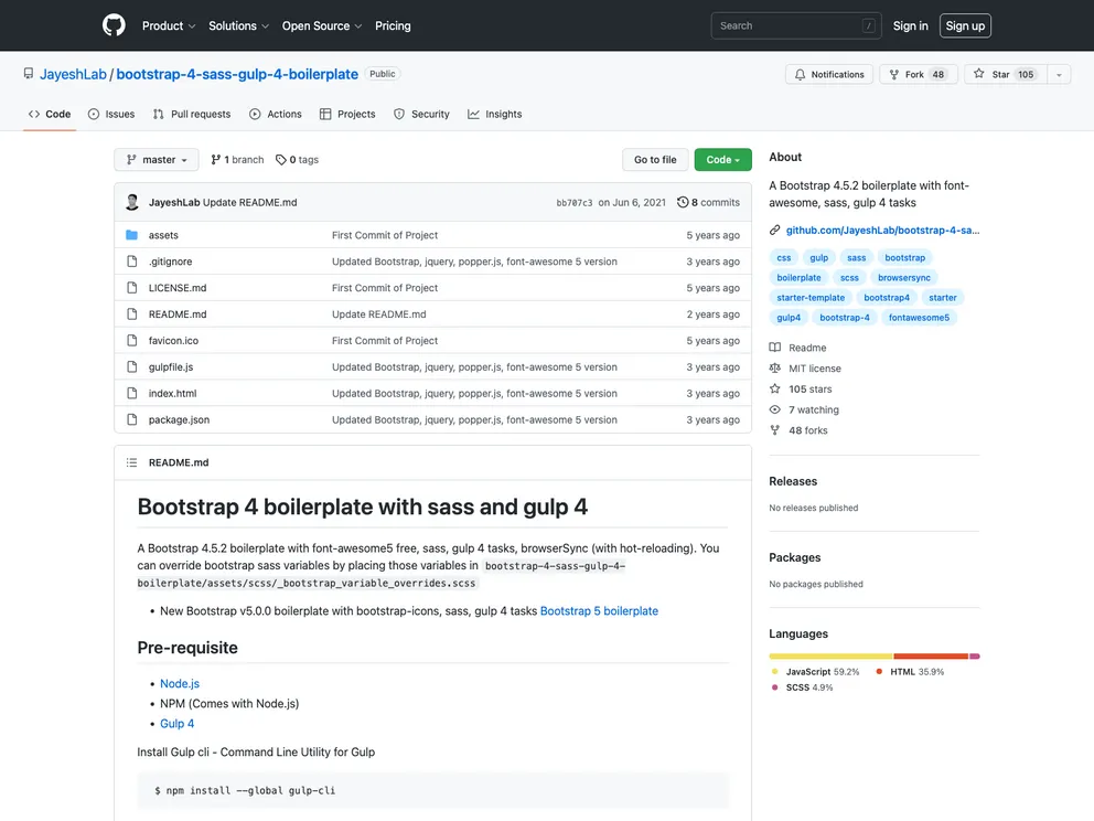 Bootstrap 4 Sass Gulp 4 Boilerplate screenshot