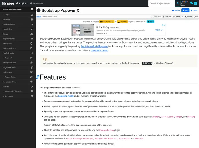 Bootstrap Popover X screenshot