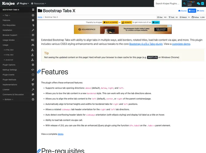 Bootstrap Tabs X screenshot