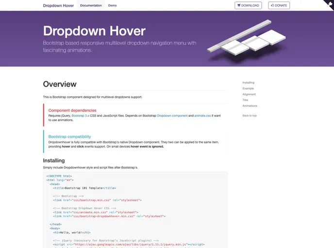 Bootstrap Dropdown Hover screenshot