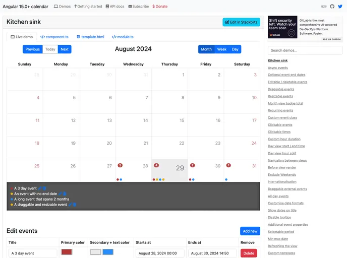 Angular Calendar screenshot