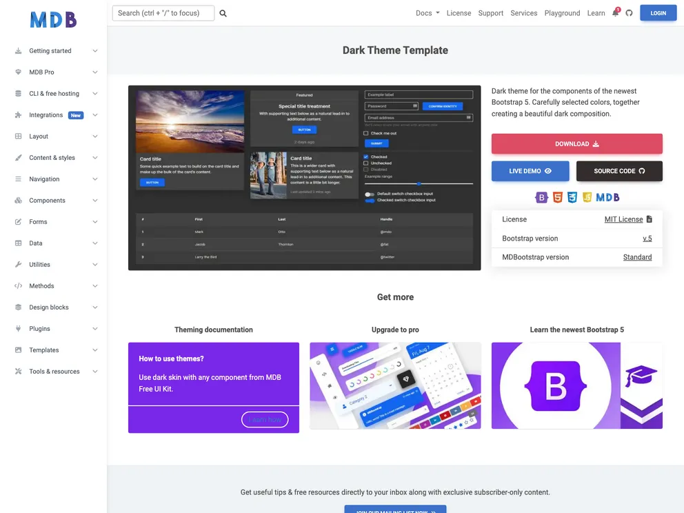 Bootstrap 5 Dark Mode screenshot