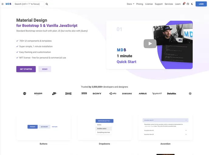 Bootstrap Material Design screenshot