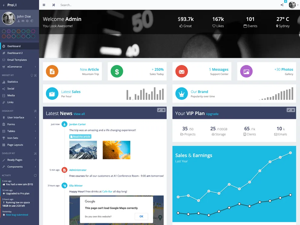 ProUI Bootstrap Admin Template screenshot