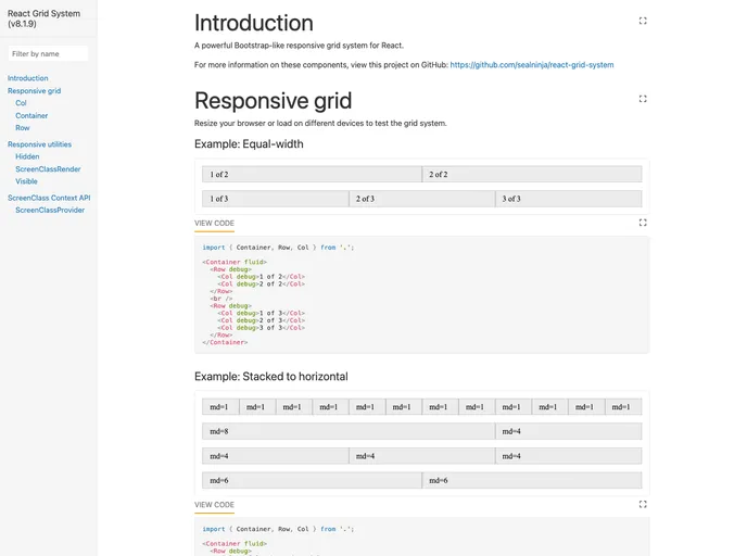 React Grid System screenshot