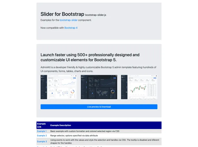 Bootstrap Slider screenshot