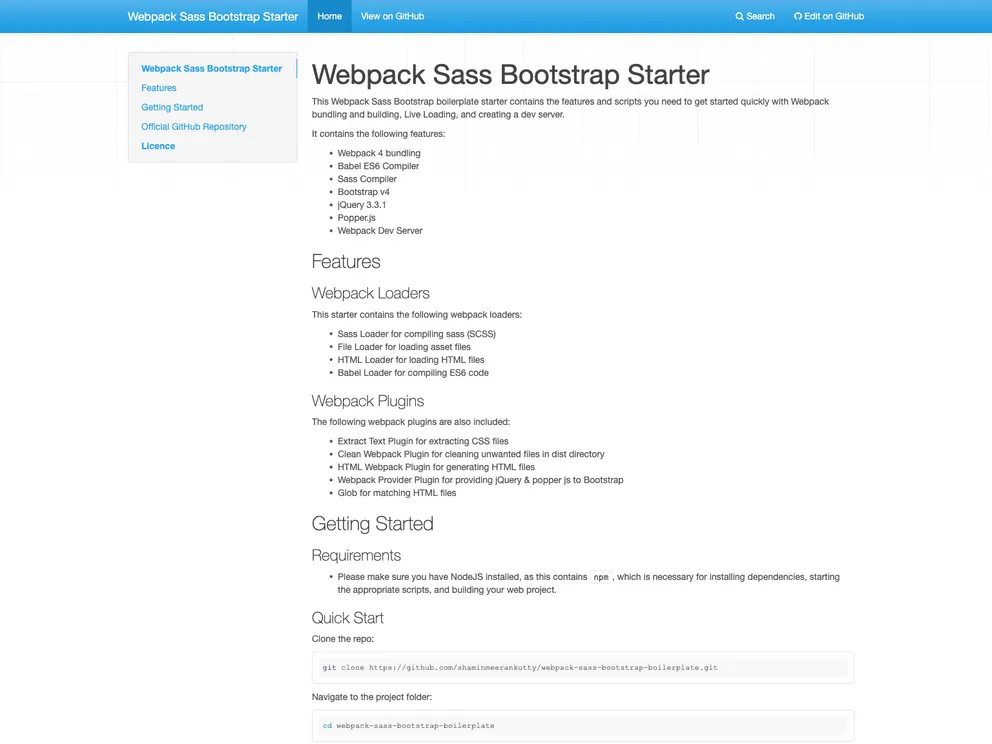 Webpack Sass Bootstrap Boilerplate screenshot