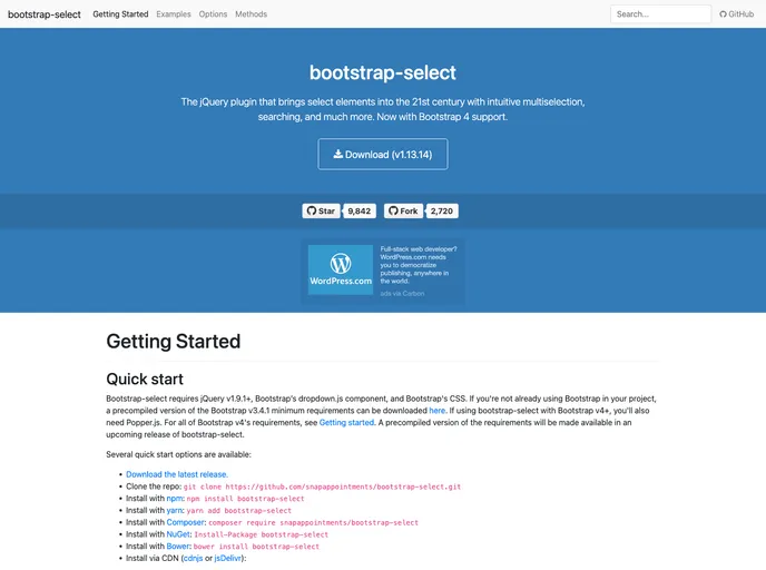 Bootstrap Select screenshot