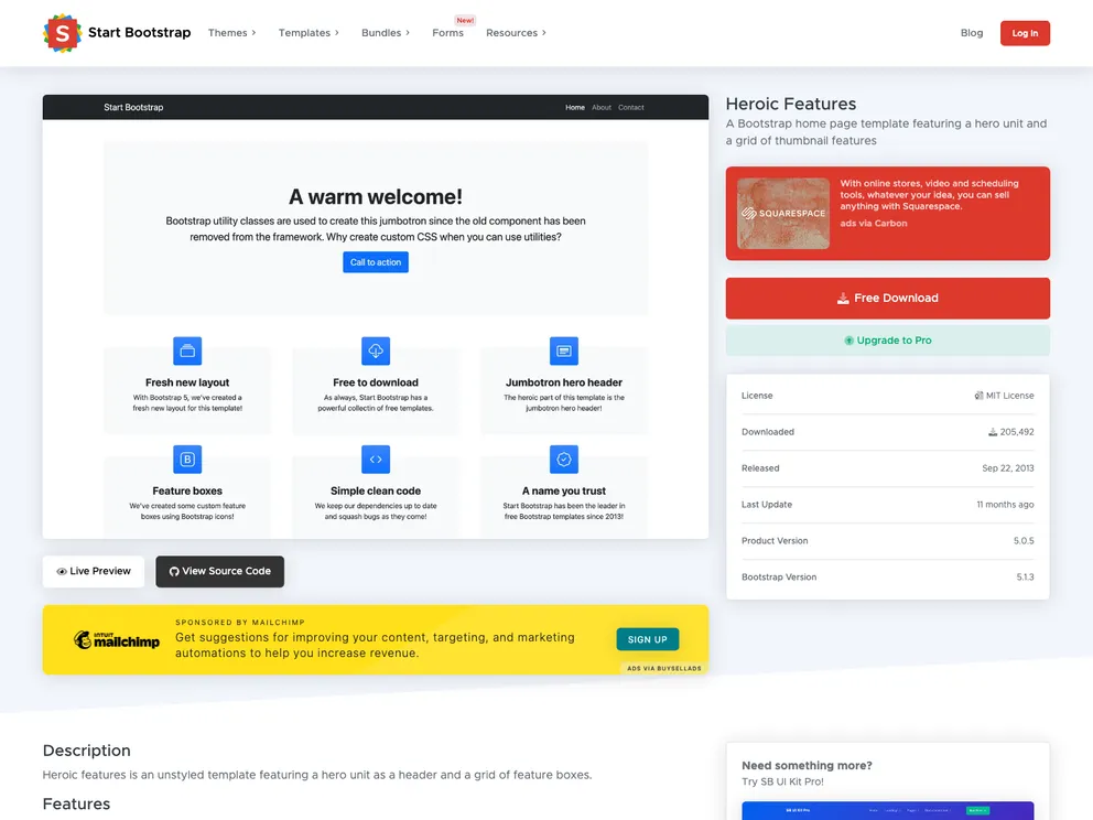 Startbootstrap Heroic Features screenshot