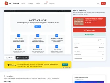 Startbootstrap Heroic Features screenshot