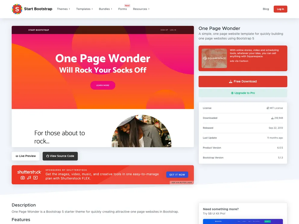 Startbootstrap One Page Wonder screenshot