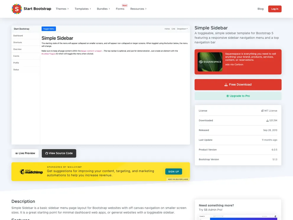 Startbootstrap Simple Sidebar screenshot