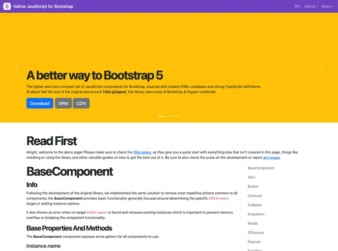 Bootstrap.native screenshot